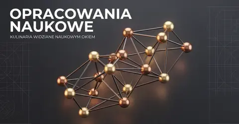 Metalowa struktura molekularna w złotym i miedzianym kolorze na ciemnym tle, nauka w kuchni