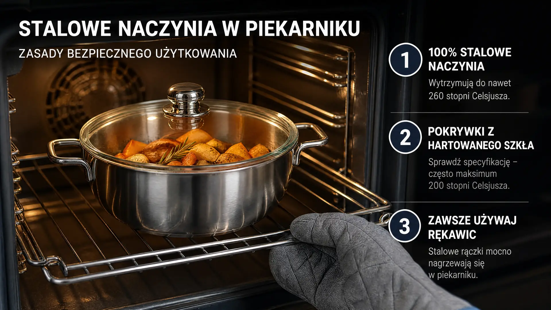 Stalowe naczynia żaroodporne w piekarniku z potrawą – praktyczne porady i zasady. Garnek ze stali nierdzewnej z pokrywką w piekarniku – bezpieczne użytkowanie naczyń stalowych.