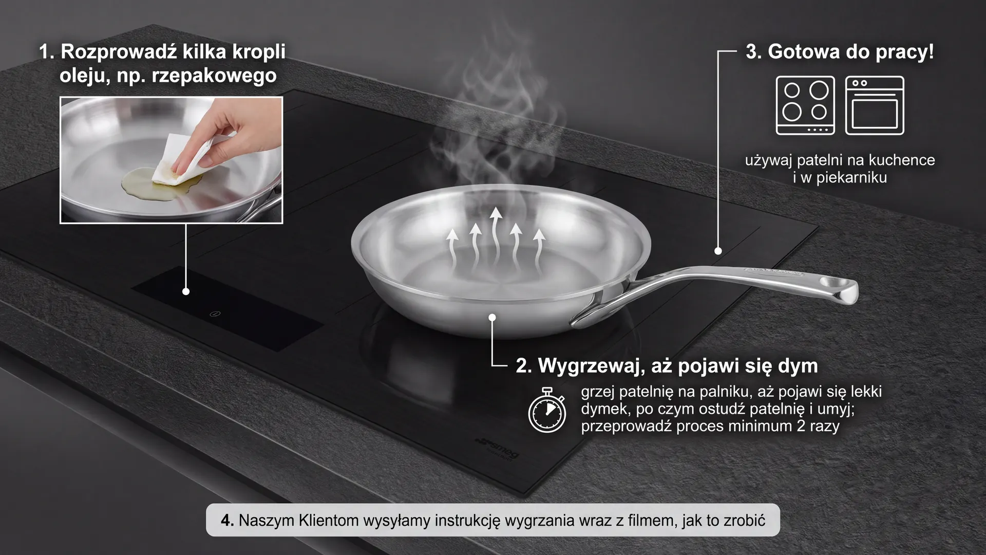 Jak wygrzewać patelnię nierdzewną – krok po kroku w kuchni na indukcji Instrukcja przygotowania patelni ze stali nierdzewnej: rozprowadź olej, wygrzewaj, gotowa do użycia