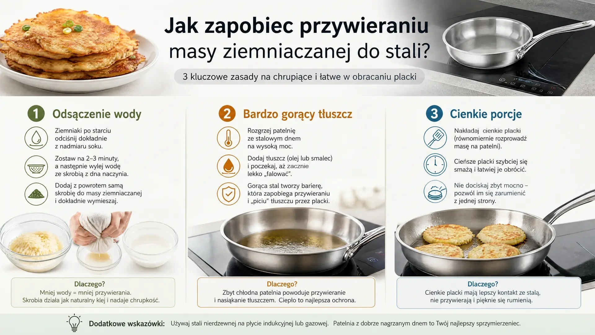 Jak usmażyć chrupiące placki ziemniaczane na stalowej patelni bez nadmiaru tłuszczu Smażenie placków ziemniaczanych na stalowej patelni bez przywierania – 3 proste zasady krok po kroku