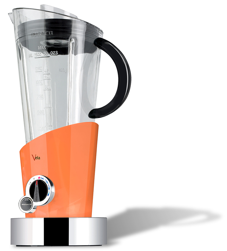 Pomarańczowy blender Vela marki Bugatti z eleganckim designem.