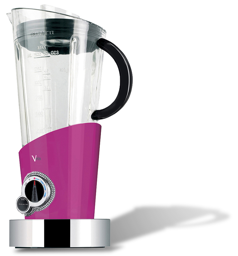 Wrzosowy blender Vela z kryształami Swarovskiego marki Bugatti na białym tle.