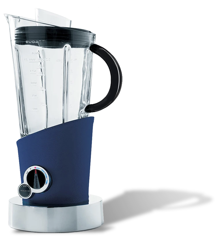 Włoski blender Bugatti z granatową skórą, elegancki design