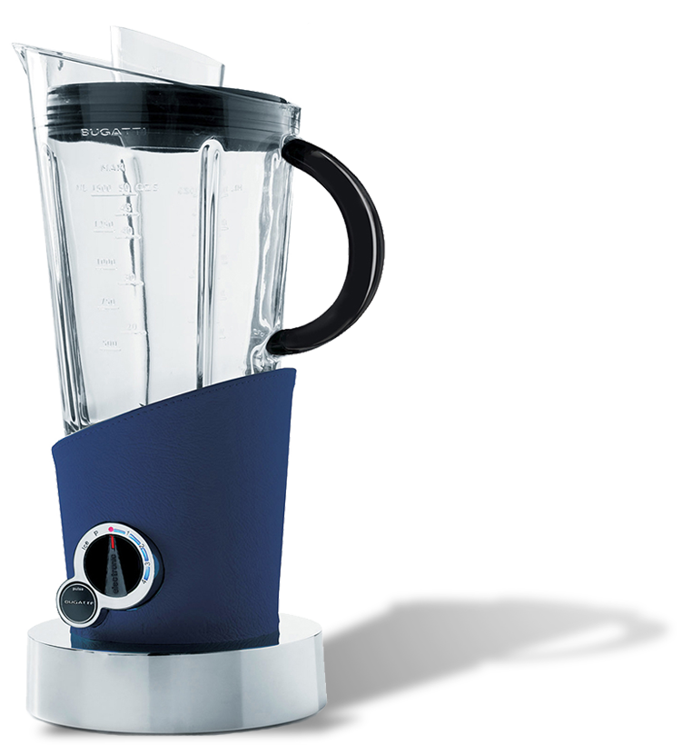 Elegancki blender Bugatti Vela z niebieską skórą, stylowy dodatek Włoski blender Bugatti Vela z granatową skórą, nowoczesny design