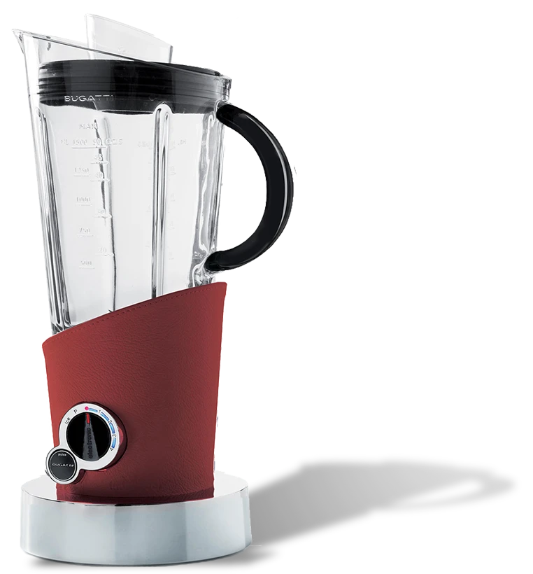 Elegancki blender Bugatti z bordową, skórzaną obudową