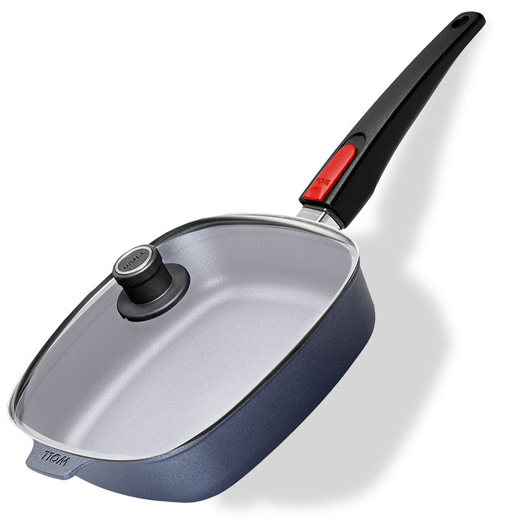 Kwadratowa patelnia WOLL z powłoką tytanową i odpinanym uchwytem, model Diamond Lite, 28 cm.