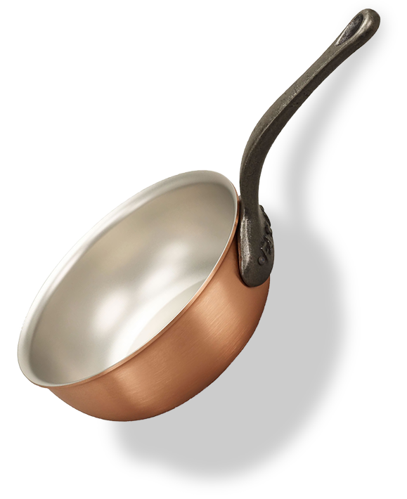 Ręcznie wykonana miedziana patelnia sauté z żeliwnym uchwytem, średnica 18 cm