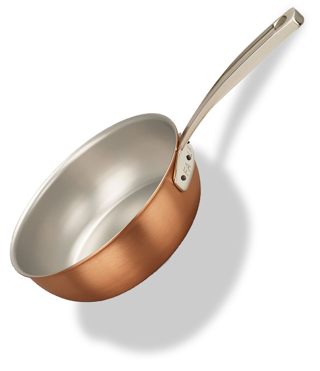 Miedziana patelnia sauté Falk, ręczna produkcja, średnica 24 cm.