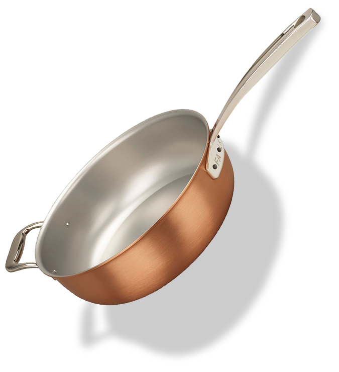 Miedziana patelnia sauté Ø 28 cm, ręcznie wykonana, idealna do gotowania