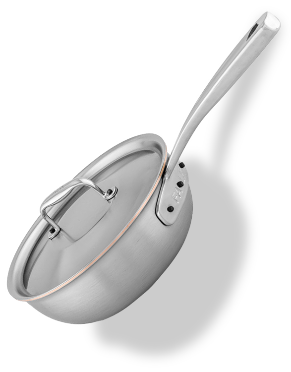 Ręcznie wykonana stalowo-miedziana patelnia sauté z pokrywką, Ø 24 cm, marki Falk