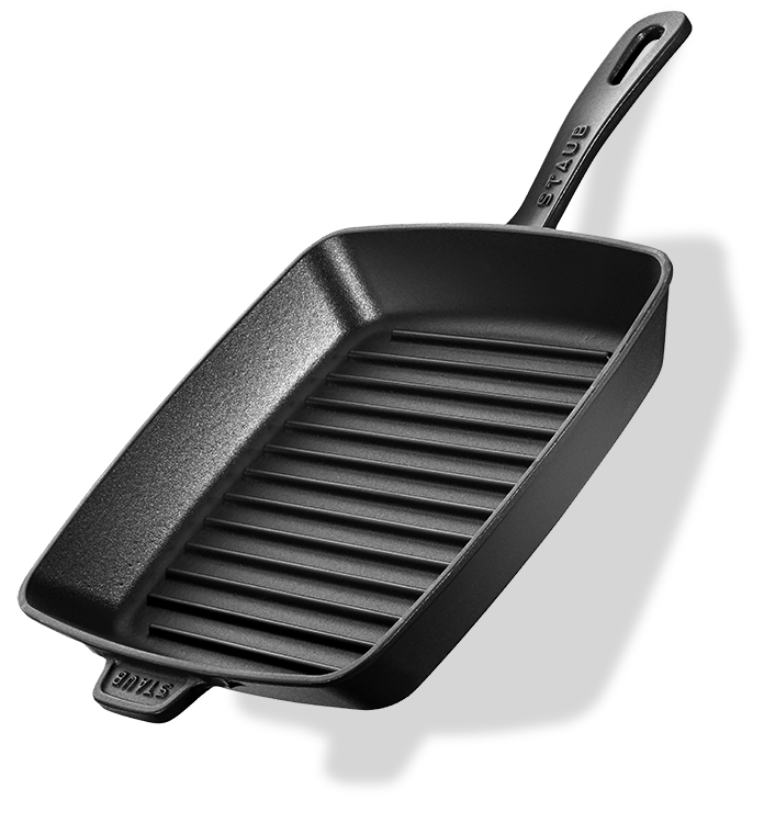 Żeliwna patelnia grillowa Staub z nieprzywierającą powłoką, 26x26 cm, idealna do grillowania.