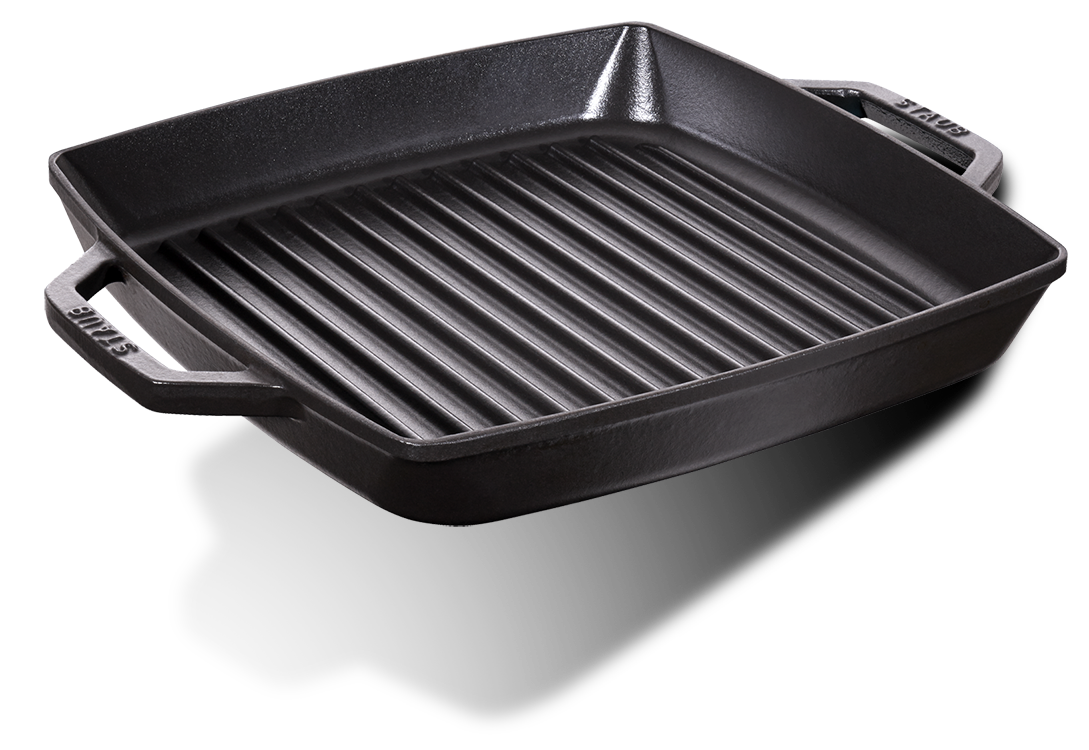 Żeliwna patelnia grillowa Staub 23x23 cm z emalią porcelanową, kwadratowa, czarna