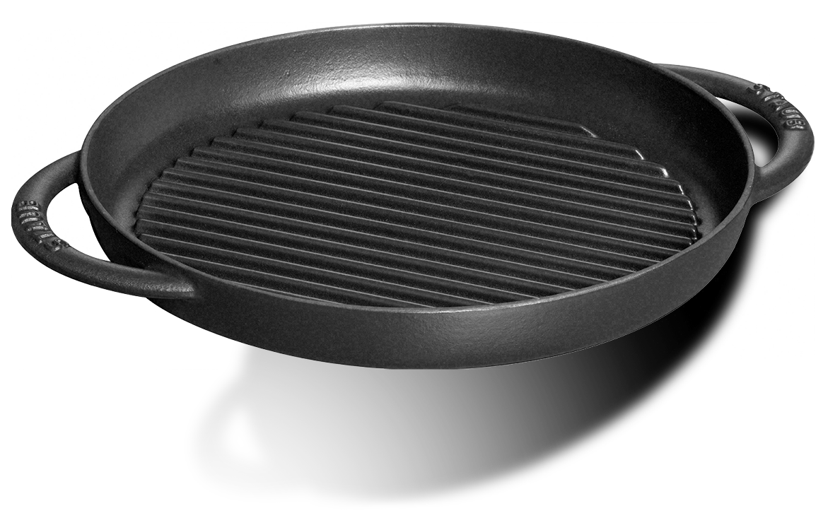 Żeliwna patelnia grillowa Staub z porcelanową glazurą, średnica 26 cm, kolekcja Pure Grill.