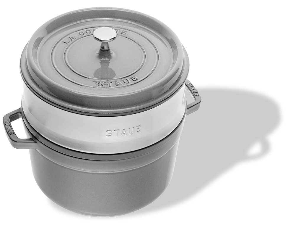 Żeliwny garnek na parę Staub, grafitowy, z wkładem i pokrywką, 5,2 l, Ø 26 cm