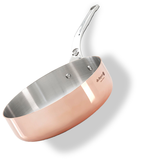 Miedziana patelnia De Buyer z metalowym uchwytem, idealna dla szefów kuchni, Ø 16 cm.