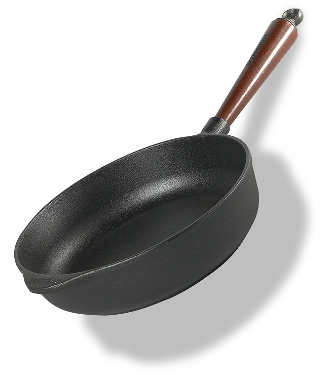 Żeliwna patelnia z drewnianym uchwytem, idealna do smażenia, Ø 25 cm