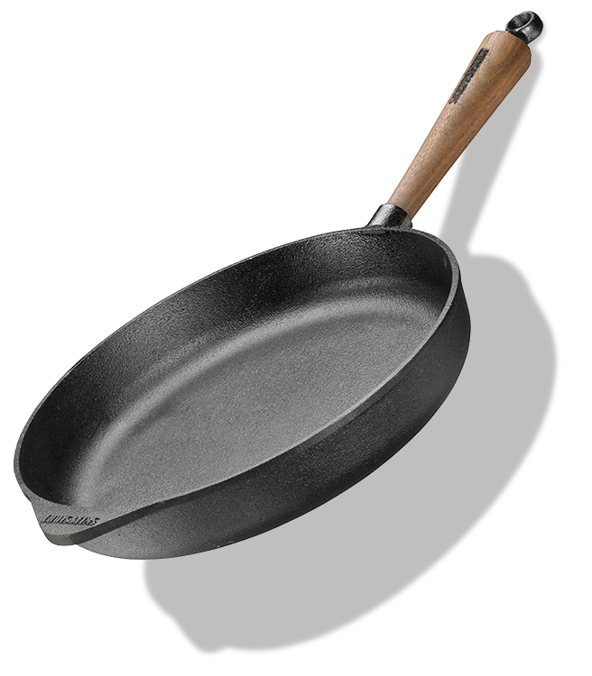 Żeliwna patelnia z uchwytem z orzecha włoskiego, średnica 28 cm, Skeppshult