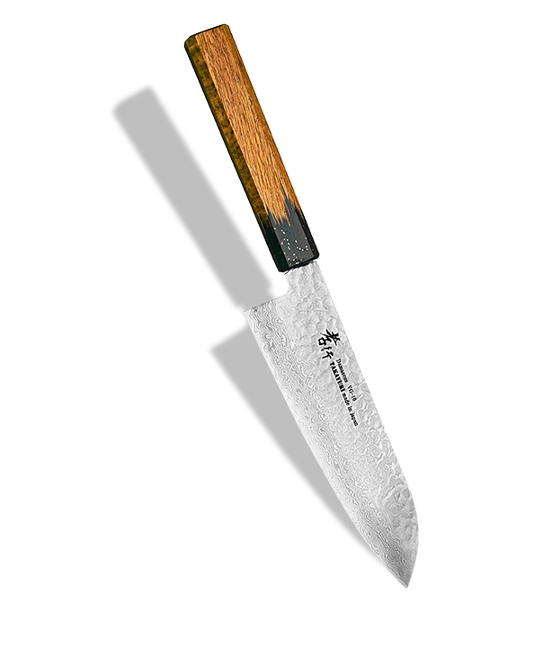 Japoński nóż Santoku 17 cm, 33-warstwowy, stal VG-10, rękojeść z drewna, Sakai Takayuki.