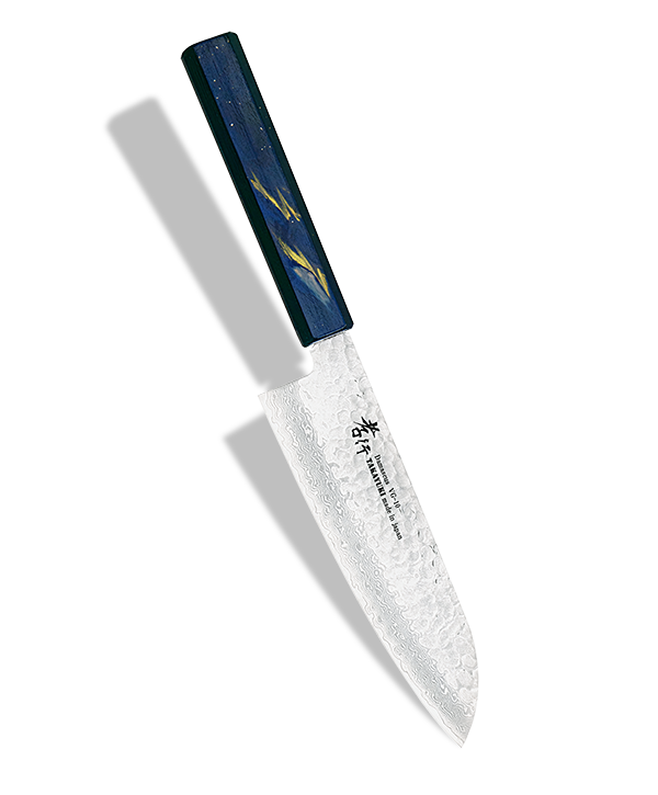 Japoński nóż Santoku 17 cm z 33-warstwowej stali VG-10, rękojeść z motywem Urushi Saiseki.