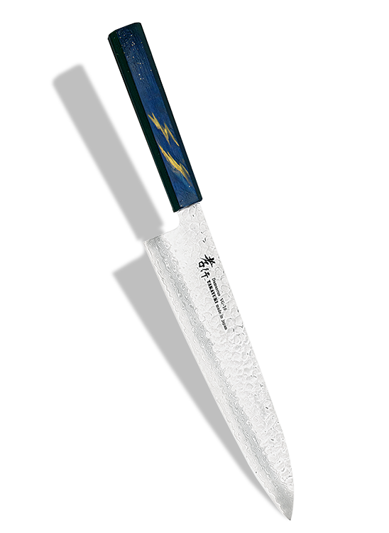 Japoński nóż Gyutoh 24 cm z 33-warstwowej stali VG-10, marka Sakai Takayuki.