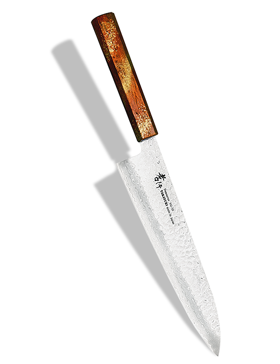 Japoński nóż Gyutoh 24 cm z 33-warstwowej stali VG-10, rękojeść z urushi, Sakai Takayuki.