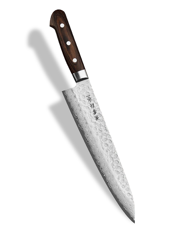 Japoński nóż szefa kuchni Gyutoh 24 cm, stal damasceńska, elegancki uchwyt.