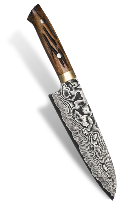 Nóż Santoku 18 cm, stal VG-10, rękojeść drewniana, 61-warstwowy, Takeshi Saji