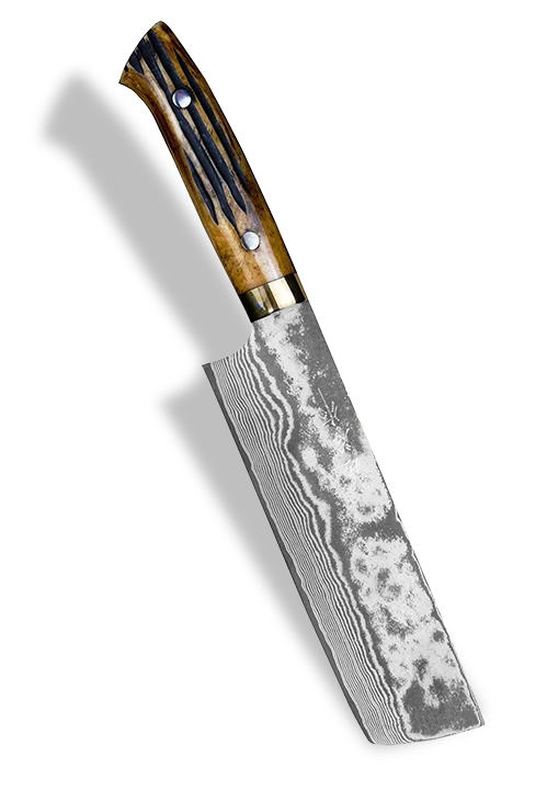 Japoński nóż Nakiri 17 cm z 61-warstwowej stali VG-10, uchwyt z drewna, idealny do krojenia warzyw.