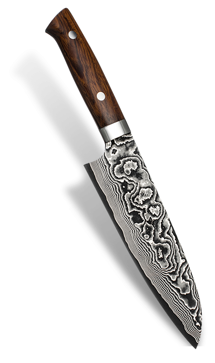 Ręcznie kuty nóż Santoku 18 cm, 61-warstwowa stal VG-10, elegancki design.