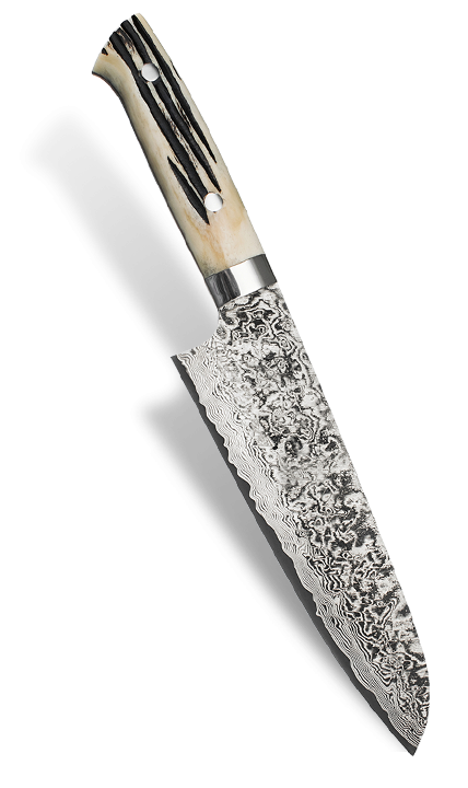 Santoku 18 cm z damasceńskiej stali, elegancki nóż kuchenny.