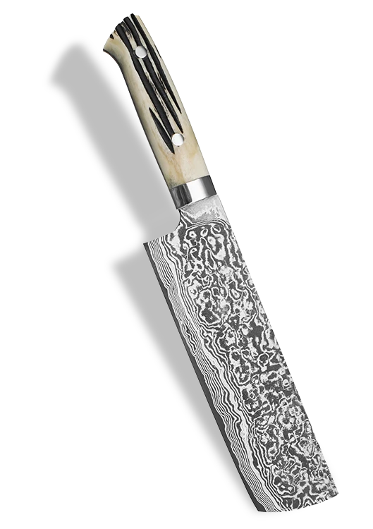 Nóż Nakiri 17 cm z damasceńskiej stali R2, rękojeść z drewna