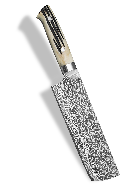 Nóż Nakiri 17 cm z damasceńskiej stali R2, rękojeść z drewna