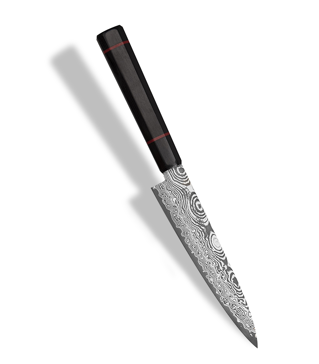 Japoński nóż Shotoh 13,5 cm z rękojeścią i wzorem damasceńskim.