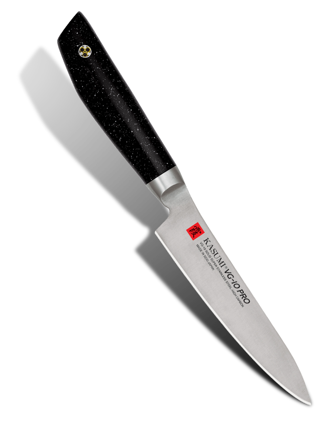 Japoński nóż uniwersalny Kasumi VG-10 PRO z elegancką czarną rękojeścią, 12 cm.