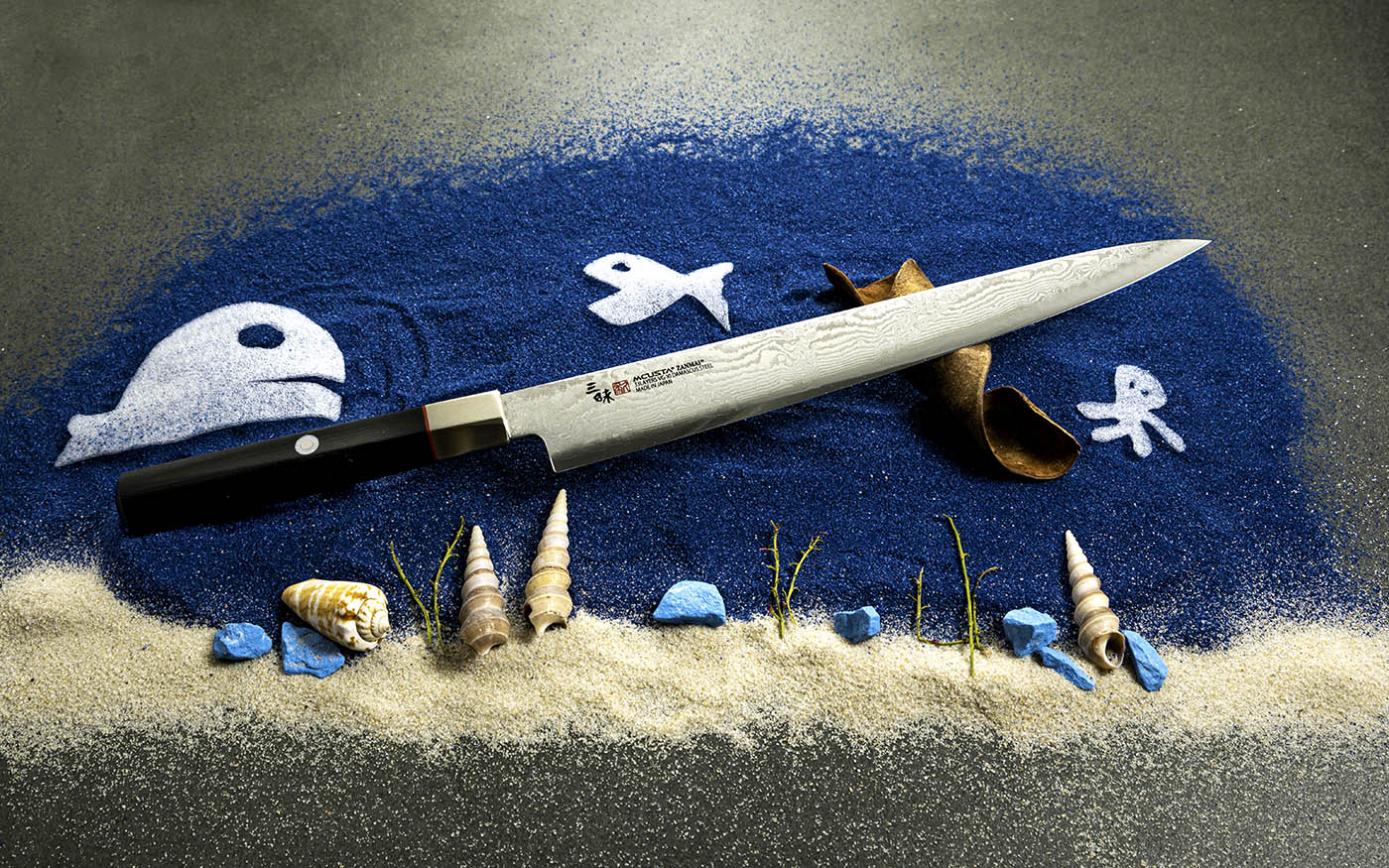 Nóż do sashimi Sujihiki 27 cm Mcusta Zanmai Splash Damascus