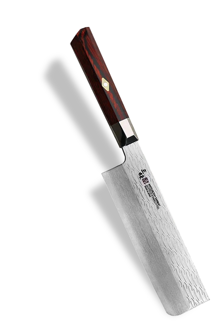 Młotkowany nóż Nakiri 33-warstwowy, 16,5 cm, z drewnianą rękojeścią, Mcusta Zanmai.