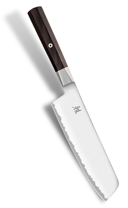 Japoński nóż Nakiri Miyabi o długości 17 cm z kutą stalą i eleganckim uchwytem.