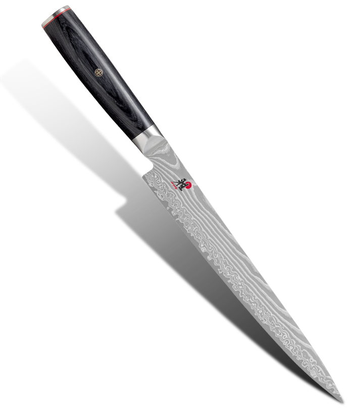 Damasceński nóż Sujihiki 24 cm z elegancką rękojeścią, idealny do sushi i sashimi.