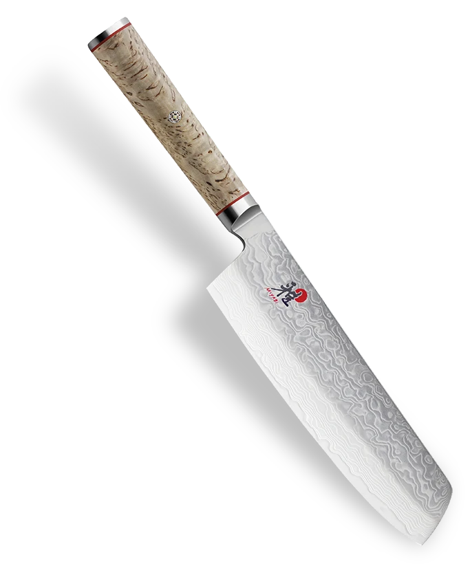 Damasceński nóż Nakiri Miyabi, 17 cm, z rękojeścią z drewna i ostrzem 100-warstwowym.