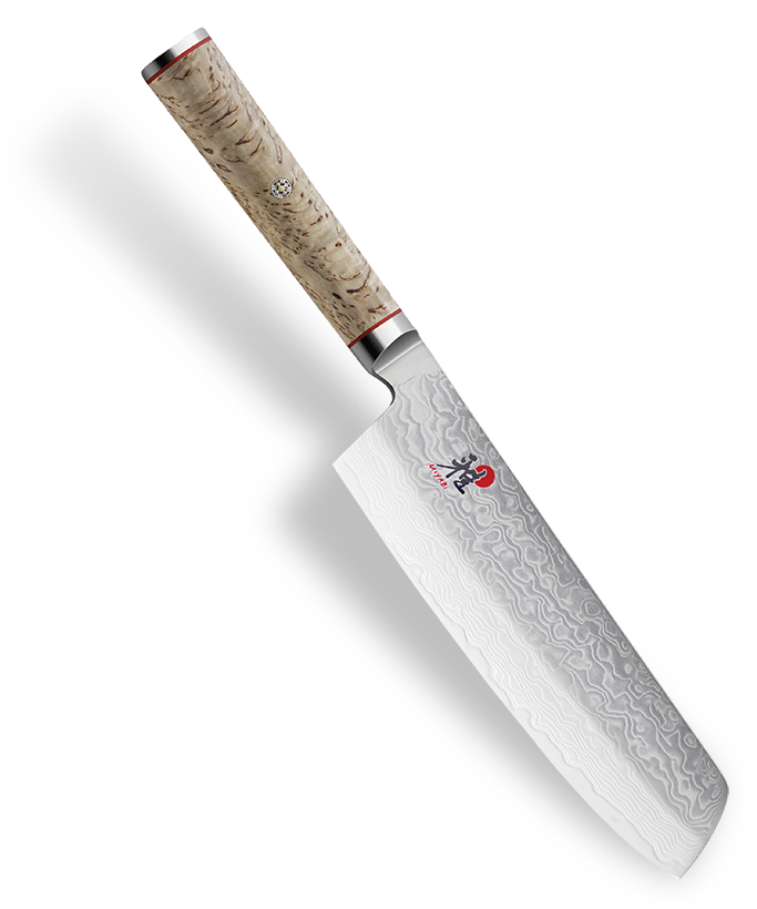 Damasceński nóż Nakiri Miyabi, 17 cm, z rękojeścią z drewna i ostrzem 100-warstwowym.