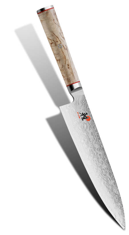 Damasceński nóż Gyutoh 20 cm z rękojeścią z drewna, 100-warstwowa stal, elegancki design.