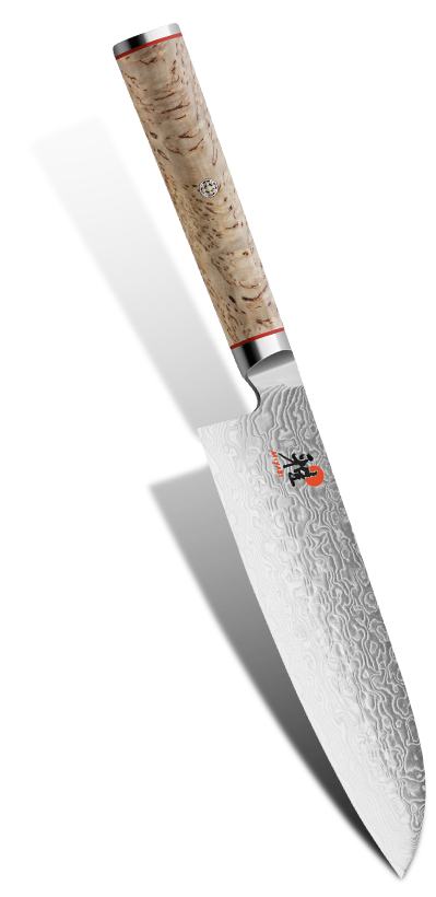 Ekskluzywny nóż Santoku Miyabi z damasceńskim wzorem, długość 18 cm, 100 warstw stali.