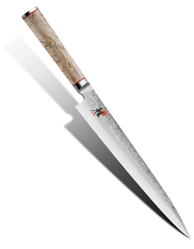 Ręcznie wykonany nóż damasceński Sujihiki 24 cm z ozdobnym uchwytem