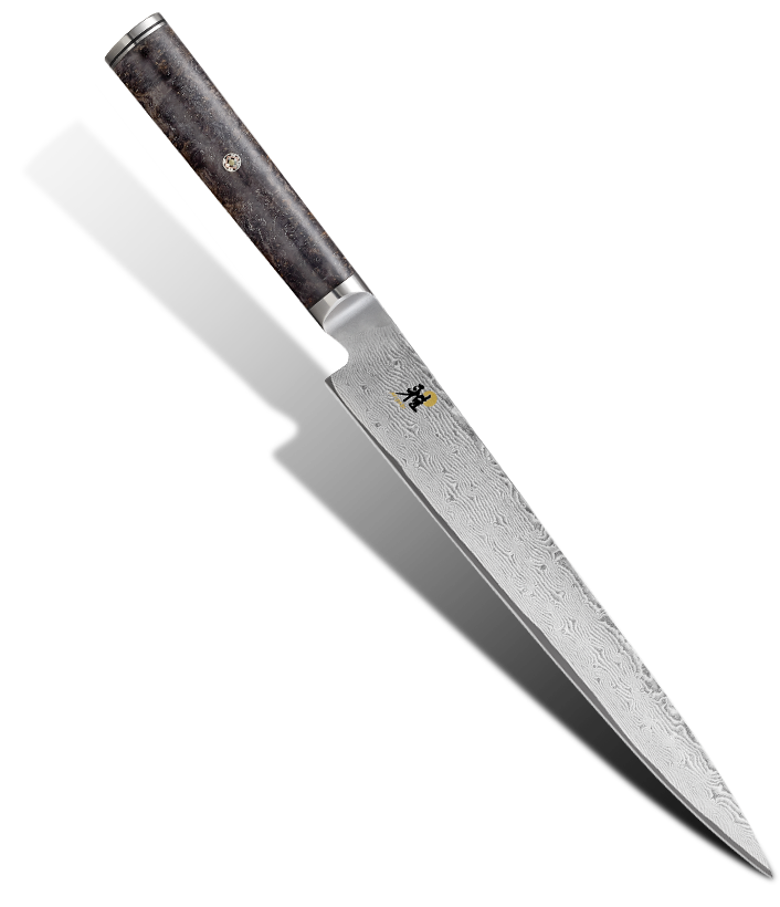 Damasceński nóż Sujihiki 24 cm z 132-warstwową stalą, elegancki i precyzyjny do sushi.