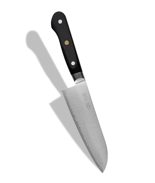 Japoński nóż Santoku Suncraft z ostrzem SG2, 16,5 cm, na białym tle.