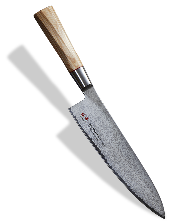 Japoński nóż kucharski Gyutoh z 33-warstwowej stali, 20 cm, drewniana rączka