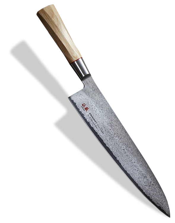 Japoński nóż kuchenny Gyutoh z 33-warstwowej stali, model Senzo Twisted Octagon, długość 24 cm.