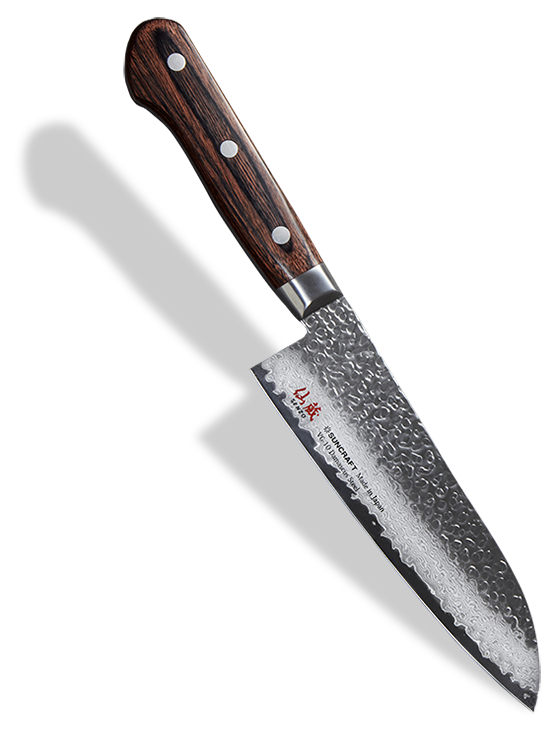 Japoński nóż Santoku Suncraft z 33-warstwową klingą i drewnianą rękojeścią, 16,5 cm