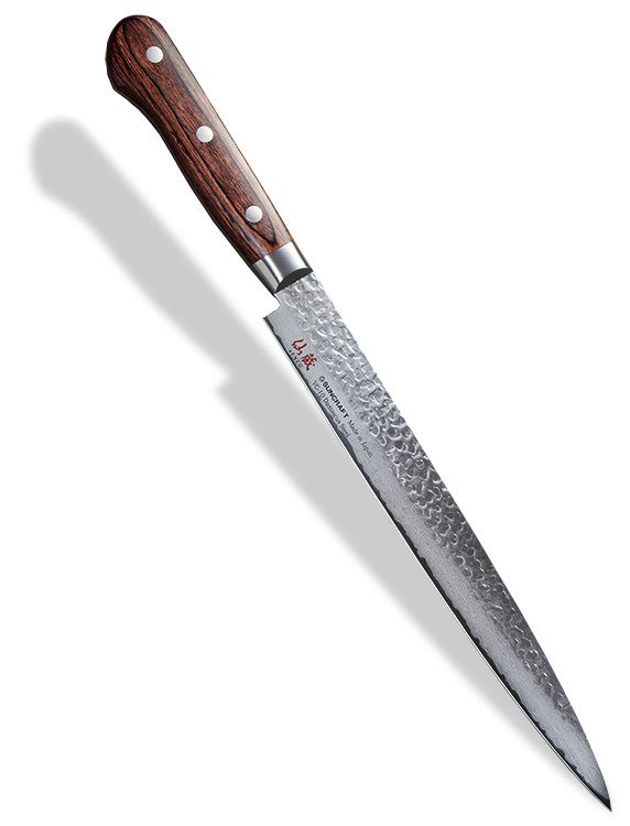Japoński nóż do sushi z 33-warstwową klingą i drewnianą rękojeścią, 24 cm, Suncraft.