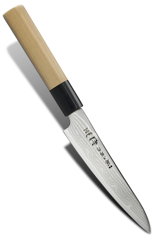 Japoński nóż Tojiro Shippu z 37-warstwową klingą, długość 13 cm, elegancki i precyzyjny.